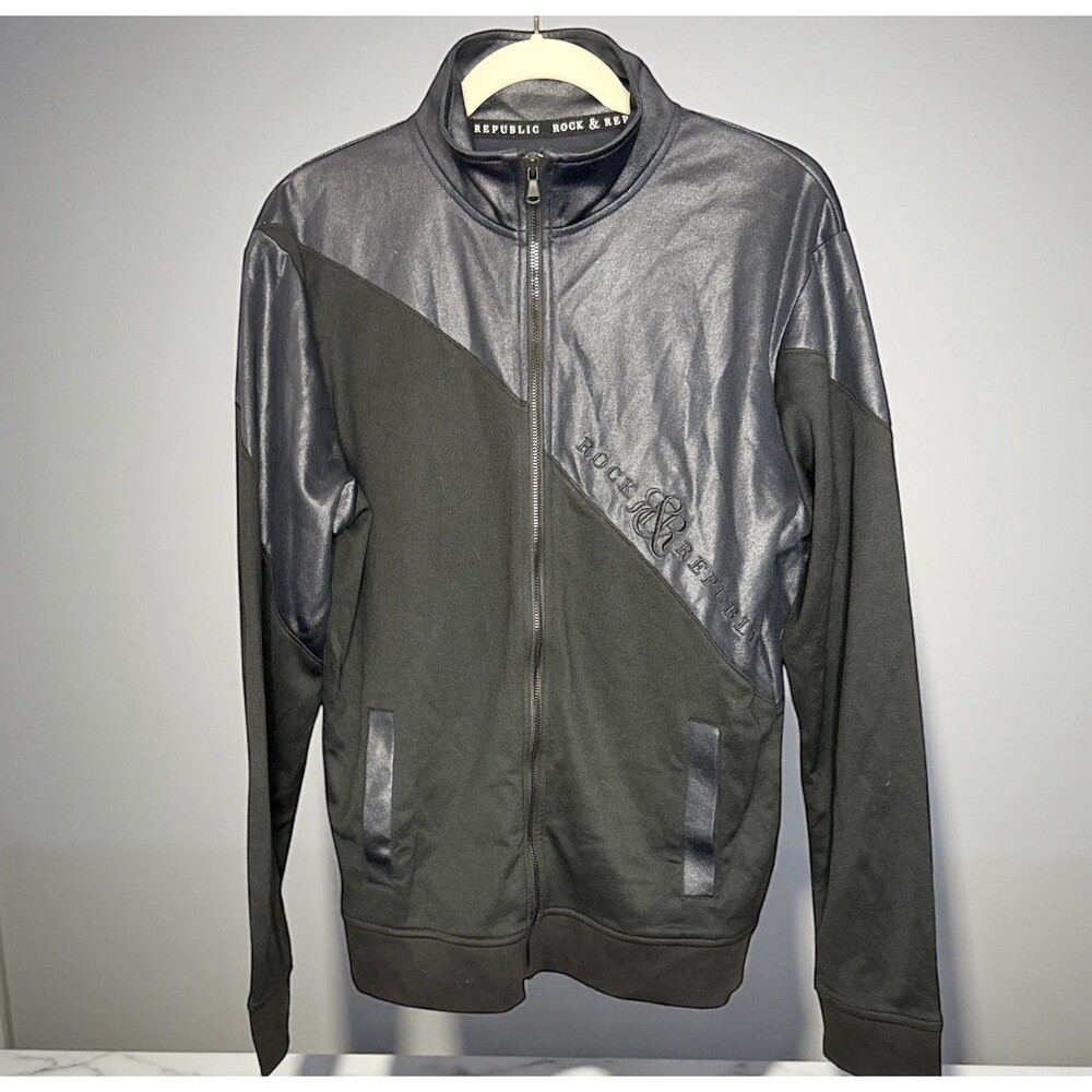 Rock & Republic Mens Full Zip Gray/Black SZ MEDIUM Track Jacket Coat
